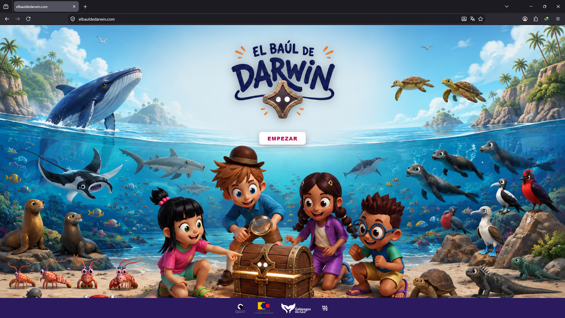Intro de El Baúl de Darwin con el botón EMPEZAR