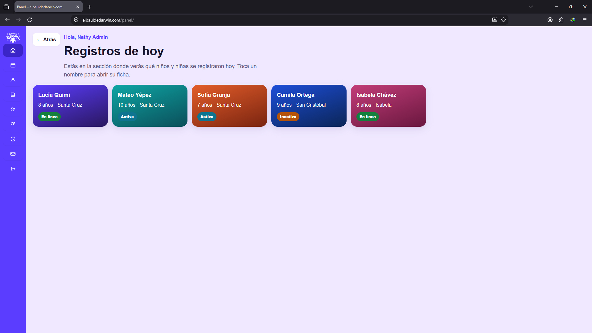 Registros de hoy en el panel